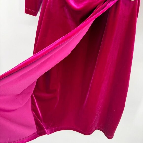 Anne Klein  Classic Wrap Stretch Velvet Dress Rhinestone Chain Buckle raspberry - Picture 10 of 16